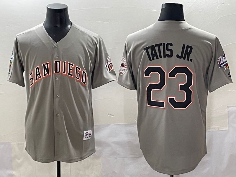 Men 2025 San Diego Padres #23 Tatis jr Grey Throwback Game Nike MLB Jersey style 1